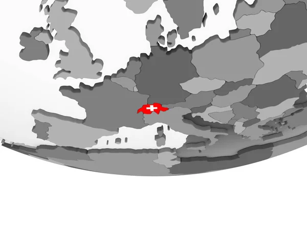 Switzerland Gray Political Globe Embedded Flag Illustration — Stock Photo, Image
