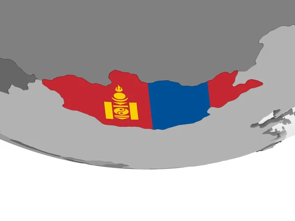 Mongolie Sur Globe Politique Gris Avec Drapeau Intégré Illustration — Photo