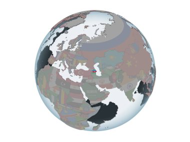 Azerbaycan katıştırılmış bayrak ile siyasi dünya üzerinde. 3d illüstrasyon izole beyaz arka plan üzerinde.