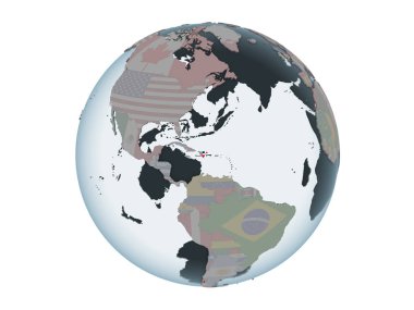 Dominik Cumhuriyeti katıştırılmış bayrak ile siyasi dünya üzerinde. 3d illüstrasyon izole beyaz arka plan üzerinde.