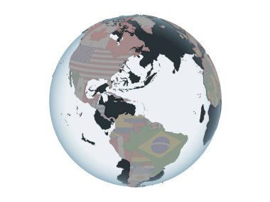 Porto Riko katıştırılmış bayrak ile siyasi dünya üzerinde. 3d illüstrasyon izole beyaz arka plan üzerinde.