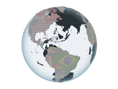 Karayipler katıştırılmış bayrak ile siyasi dünya üzerinde. 3d illüstrasyon izole beyaz arka plan üzerinde.