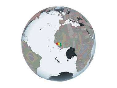 Gine katıştırılmış bayrak ile siyasi dünya üzerinde. 3d illüstrasyon izole beyaz arka plan üzerinde.