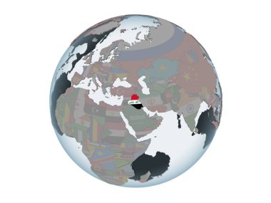 Irak katıştırılmış bayrak ile siyasi dünya üzerinde. 3d illüstrasyon izole beyaz arka plan üzerinde.