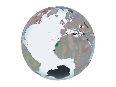 Batı Sahra katıştırılmış bayrak ile siyasi dünya üzerinde. 3d illüstrasyon izole beyaz arka plan üzerinde.