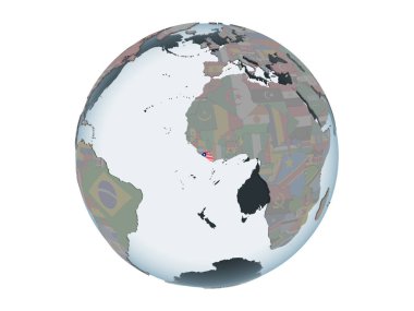 Liberya katıştırılmış bayrak ile siyasi dünya üzerinde. 3d illüstrasyon izole beyaz arka plan üzerinde.