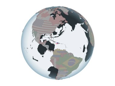 Haiti katıştırılmış bayrak ile siyasi dünya üzerinde. 3d illüstrasyon izole beyaz arka plan üzerinde.