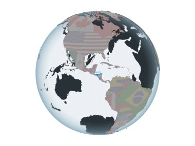 Honduras katıştırılmış bayrak ile siyasi dünya üzerinde. 3d illüstrasyon izole beyaz arka plan üzerinde.