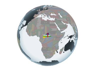 Orta Afrika katıştırılmış bayrak ile siyasi dünya üzerinde. 3d illüstrasyon izole beyaz arka plan üzerinde.
