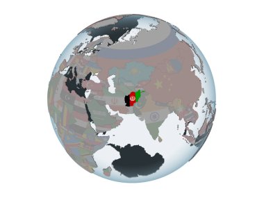 Afganistan katıştırılmış bayrak ile siyasi dünya üzerinde. 3d illüstrasyon izole beyaz arka plan üzerinde.