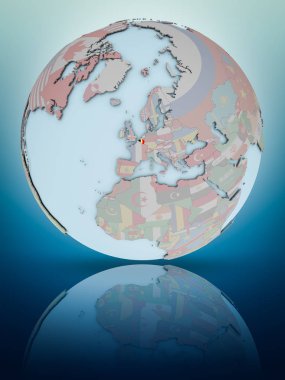 Belçika Ulusal bayrağını parlak yüzeye yansıtan dünya ile. 3D çizim.