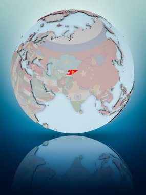 Kırgızistan ile parlak yüzeye yansıtan dünya Ulusal bayrağını. 3D çizim.