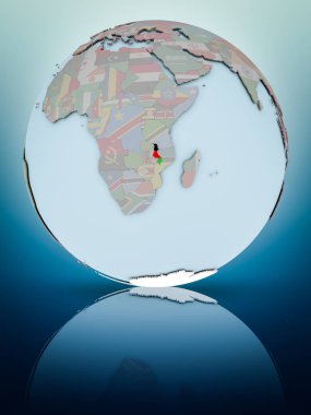 Malavi küre parlak yüzeye yansıtan Ulusal bayrağını ile. 3D çizim.