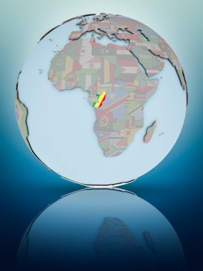 Kongo parlak yüzeye yansıtan dünya üzerinde ulusal bayrak ile. 3D çizim.