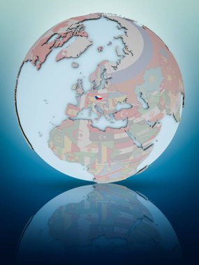 Çek Cumhuriyeti Ulusal bayrağını parlak yüzeye yansıtan dünya ile. 3D çizim.