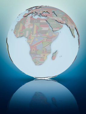 Parlak yüzey üzerinde yansıtan dünya üzerinde ulusal bayrak ile Ruanda. 3D çizim.