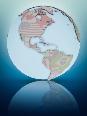 Küba Ulusal bayrağını parlak yüzeye yansıtan dünya ile. 3D çizim.