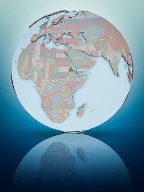 Eritre parlak yüzeye yansıtan dünya üzerinde ulusal bayrak ile. 3D çizim.