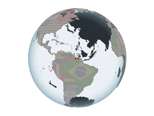 Suriname Political Globe Embedded Flag Illustration Isolated White Background — Stock Photo, Image