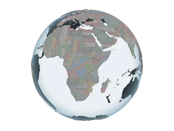 Rwanda Political Globe Embedded Flag Illustration Isolated White Background — Stock Photo, Image