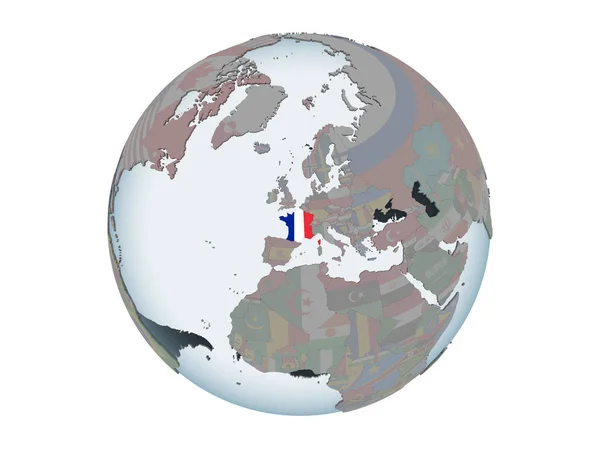Γαλλία Στον Πολιτικό Κόσμο Ενσωματωμένο Σημαία Απεικόνιση Που Απομονώνονται Λευκό — Φωτογραφία Αρχείου