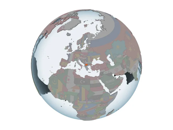 Македонія Політичні Глобусом Допомогою Вбудованих Прапор Ілюстрація Ізольовані Білому Тлі — стокове фото