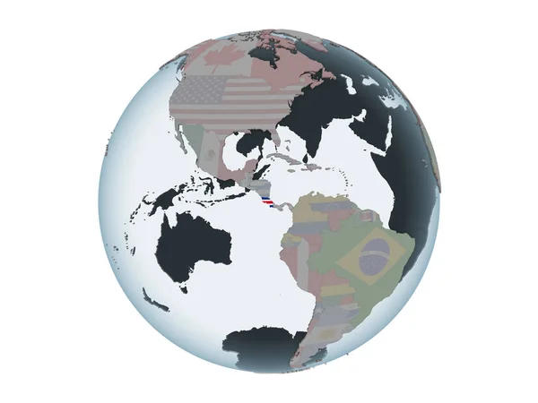 Costa Rica Political Globe Embedded Flag Illustration Isolated White Background — Stock Photo, Image