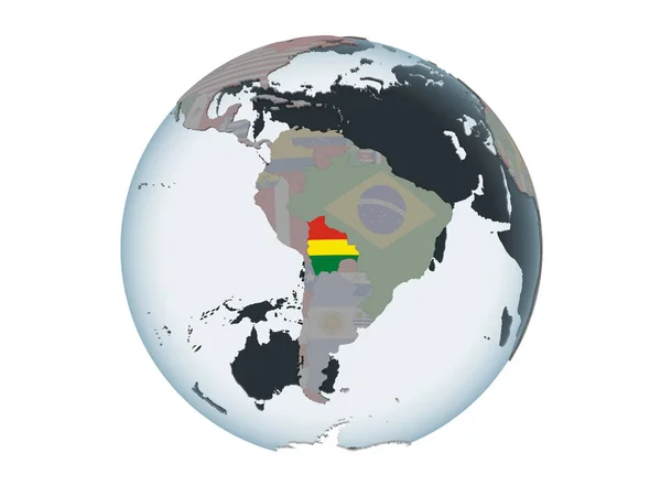 Boliwia Globus Polityczny Flagą Osadzonych Ilustracja Białym Tle — Zdjęcie stockowe