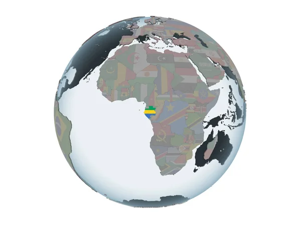 Gabon Politické Globe Vloženými Vlajky Ilustrace Izolované Bílém Pozadí — Stock fotografie