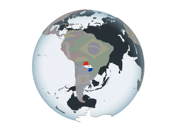 Paraguai Globo Político Com Bandeira Embutida Ilustração Isolada Sobre Fundo — Fotografia de Stock