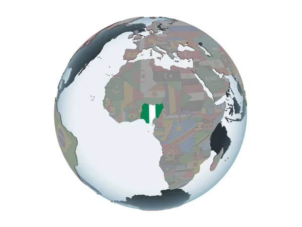 Nigeria Political Globe Embedded Flag Illustration Isolated White Background — Stock Photo, Image