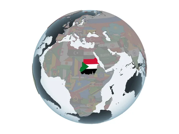 Sudan Sul Globo Politico Con Bandiera Incorporata Illustrazione Isolata Sfondo — Foto Stock