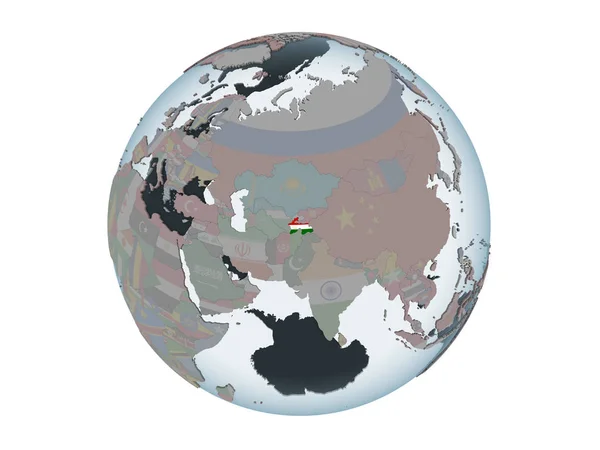 Таджикистан Политическом Глобусе Встроенным Флагом Иллюстрация Белом Фоне — стоковое фото