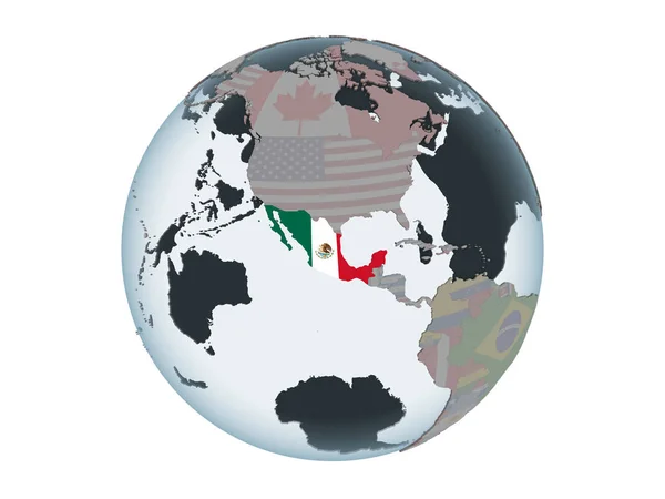Mexikó Politikai Globe Beágyazott Zászló Illusztráció Elszigetelt Fehér Background — Stock Fotó