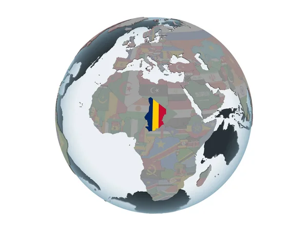 Tchad Politiska Jordglob Med Inbäddade Flagga Illustration Isolerade Vit Bakgrund — Stockfoto