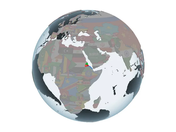 Eritrea Sul Globo Politico Con Bandiera Incorporata Illustrazione Isolata Sfondo — Foto Stock