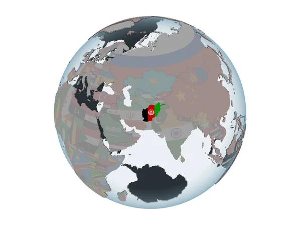 Афганистан Политической Планете Встроенным Флагом Иллюстрация Белом Фоне — стоковое фото