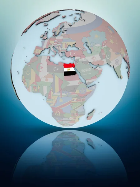 Egipt Flagi Narodowej Świecie Odzwierciedlając Błyszczącą Powierzchnię Ilustracja — Zdjęcie stockowe