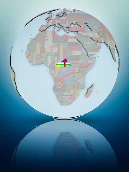 Střední Afrika Státní Vlajka Světě Odráží Lesklém Povrchu Obrázek — Stock fotografie