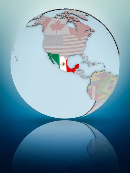 Mexico National Flag Globe Reflecting Shiny Surface Illustration — Stock Photo, Image