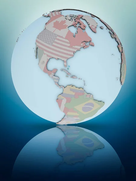 Bahamas National Flag Globe Reflecting Shiny Surface Illustration — Stock Photo, Image
