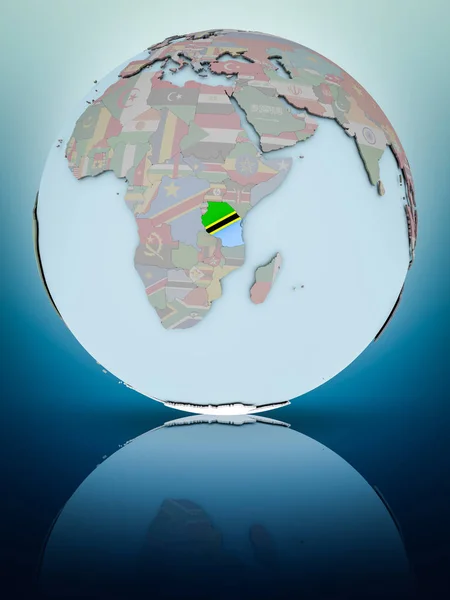 Tanzania Med Flagga Globen Som Återspeglar Den Blanka Ytan Illustration — Stockfoto
