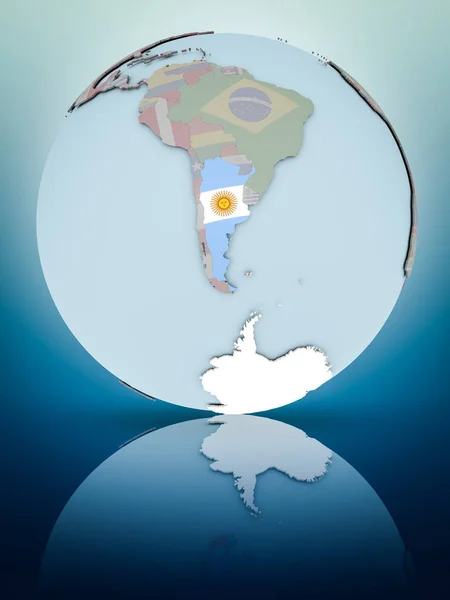Argentina Com Bandeira Nacional Globo Refletindo Sobre Superfície Brilhante Ilustração — Fotografia de Stock