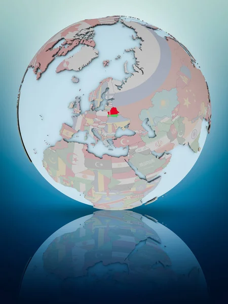 Vitryssland Med Flagga Globen Som Återspeglar Den Blanka Ytan Illustration — Stockfoto