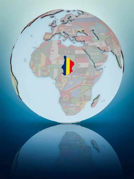 Tchad Med Flagga Globen Som Återspeglar Den Blanka Ytan Illustration — Stockfoto