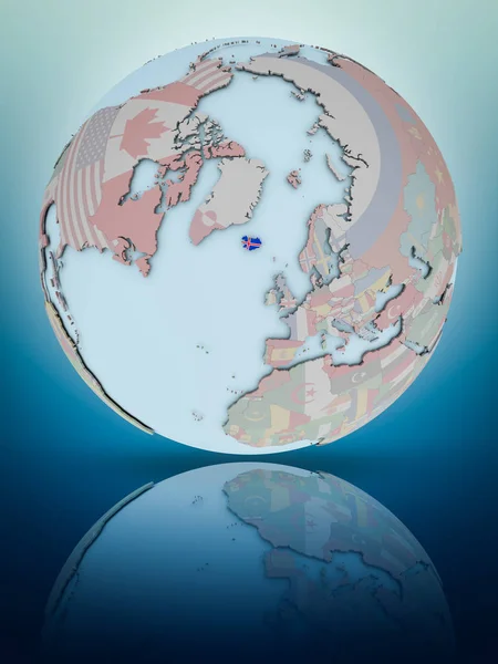 Iceland National Flag Globe Reflecting Shiny Surface Illustration — Stock Photo, Image