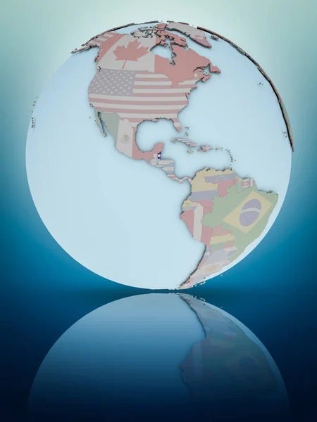 Belize National Flag Globe Reflecting Shiny Surface Illustration — Stock Photo, Image