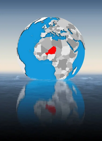 Niger on globe floating in water. 3D illustration.