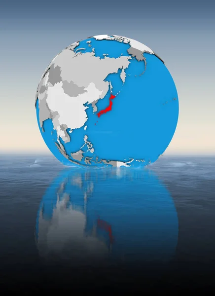 Japan on globe floating in water. 3D illustration.
