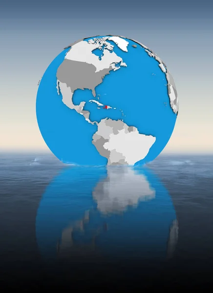 Haiti on globe floating in water. 3D illustration.